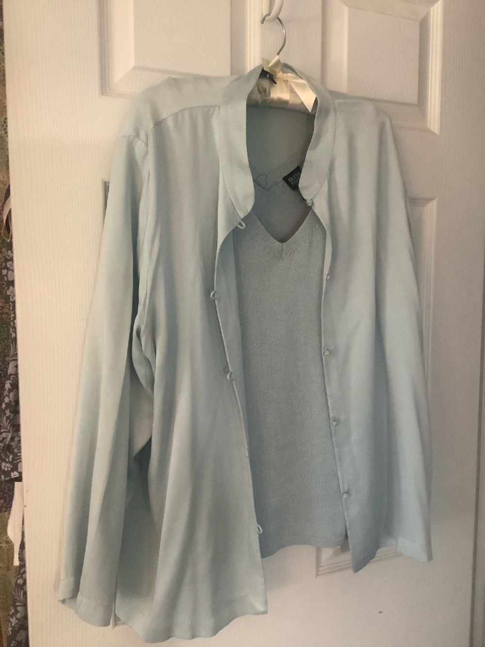 Eileen Fisher 1X pale blue silk jacket and tank